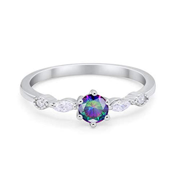 Petite Dainty Engagement Ring Marquise Simulated Rainbow CZ 925 Sterling Silver